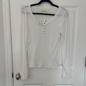 Lucky Brand White Long-Sleeve Henley Top